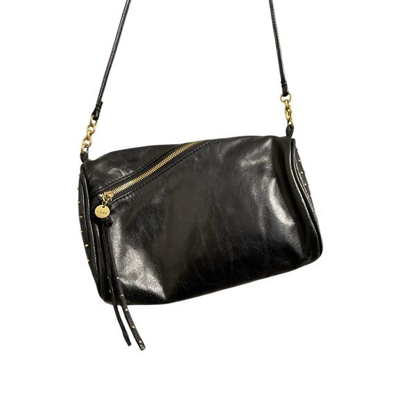 Hobo Gold Tone Studded Small Black Leather Crossbody Bag - Picture 2 of 7